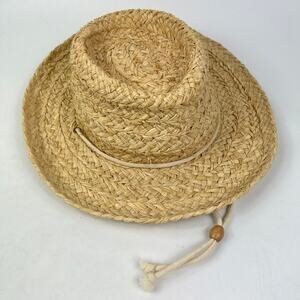 Scala Collectoion Raffia Straw Up Brim Hat Cord Natural Braided Columbian Style